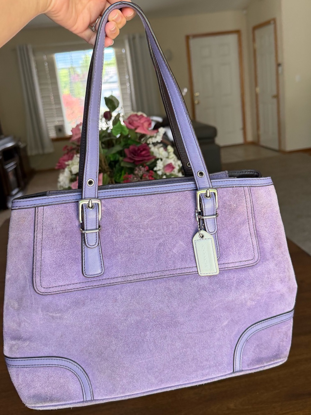 Coach Hampton Caryall Lavender Suede Tote Bag